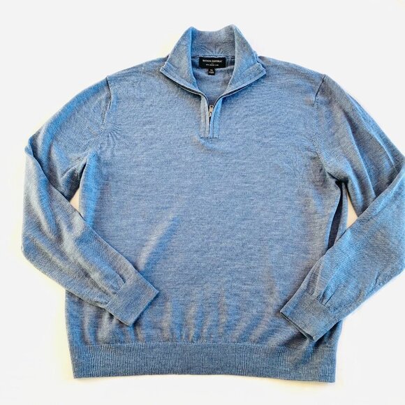 Banana Republic Other - Banana Republic blue 100% merino wool 1/4 zip sweater Men's XL quiet luxury